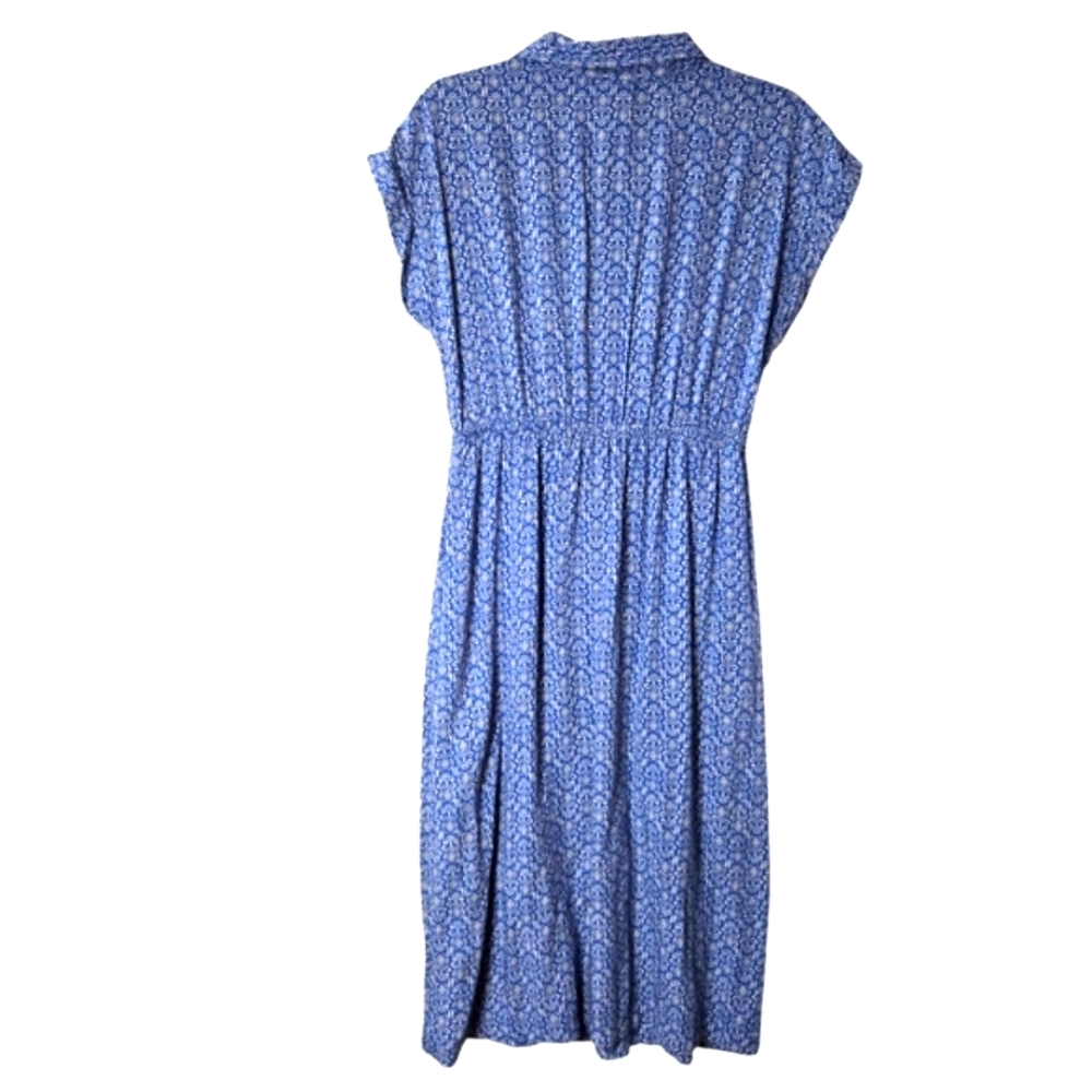 Lucky Brand Boho Midi Shirt Dress Blue Button Front Elastic Waist Size Small - Picture 3 of 15